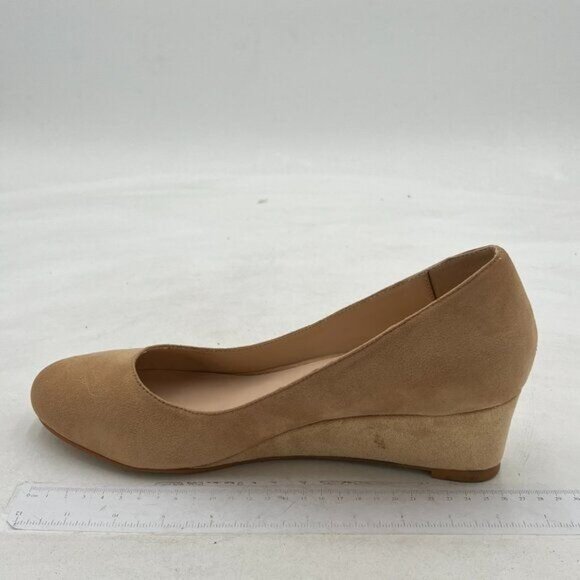 YDN Nude Almond Toe Slip on Pump Wedge Low Heels Date Office Shoes - Picture 2 of 8
